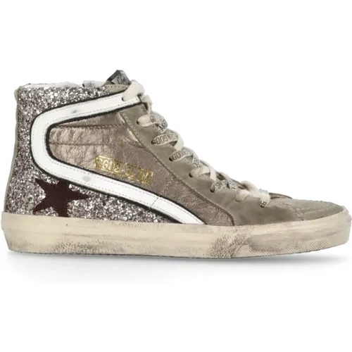 Graue Leder High-Top Sneakers mit Glitzer , Damen, Größe: 36 EU - Golden Goose - Modalova