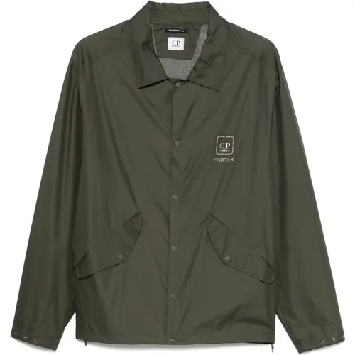 Light Jackets, male, , Size: M Khaki Button-Up Coat with Front Pockets - C.P. Company - Modalova