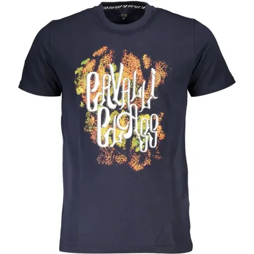 Blau Baumwolle Bedruckt Logo T-Shirt , Herren, Größe: 2XL - Cavalli Class - Modalova