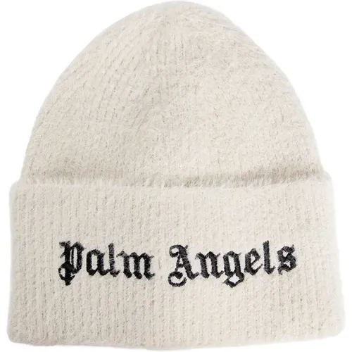 Embroidered Logo Ribbed Knit Beanie , male, Sizes: ONE SIZE - Palm Angels - Modalova