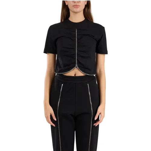 Baumwoll-Zip-T-Shirt , Damen, Größe: S - MSGM - Modalova