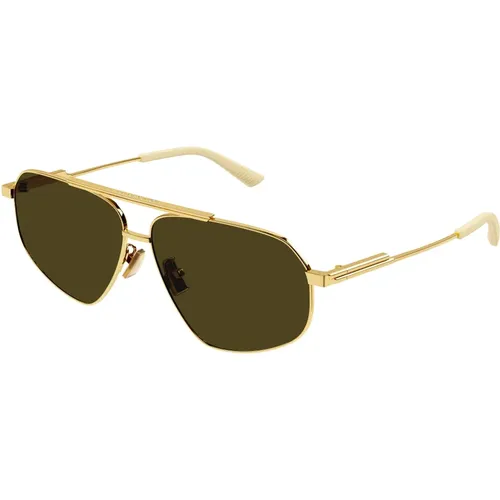 Gold/Braune Sonnenbrille , unisex, Größe: 61 MM - Bottega Veneta - Modalova