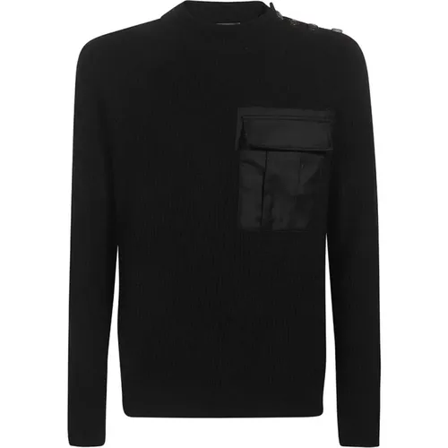 Round-neck Knitwear, male, , Size: L Ribbed Collar Wool Sweater - Dondup - Modalova