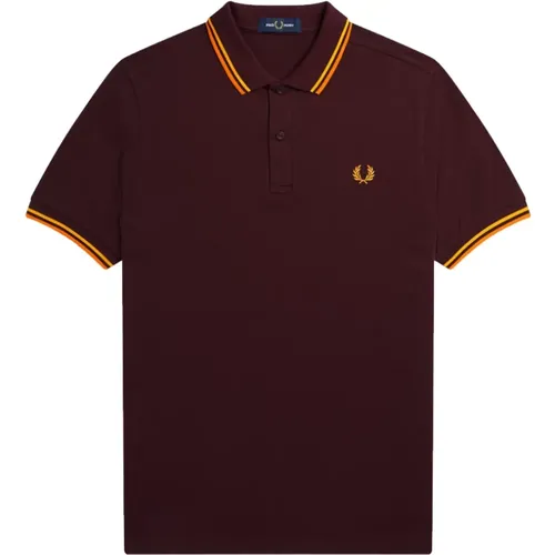 Polo Shirts, male, , Size: S Slim Fit Twin Tipped Polo in Oxblood/Electric Yellow/Gold - Fred Perry - Modalova