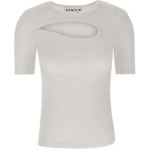 Ribbed Cotton T-shirt with Cut-out Detail , female, Sizes: S - Remain Birger Christensen - Modalova