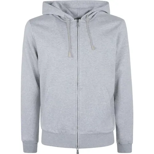 Zip-throughs, male, , Size: 2XL Light Grey Melange Hooded Sweatshirt - Eleventy - Modalova