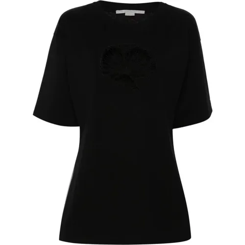 Schwarzes T-Shirt mit Spitzen-Details , Damen, Größe: M - Stella Mccartney - Modalova