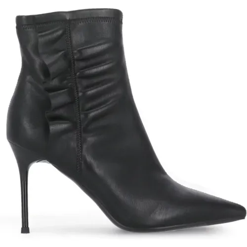 Schwarze Lederstiefel mit Rüschen-Detail , Damen, Größe: 36 EU - Cult - Modalova