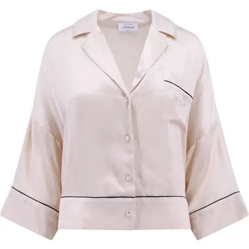 Viskose Pyjama-Hemd mit Logo-Print , Damen, Größe: S - Off White - Modalova