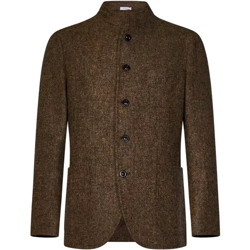 Light Wool Coat with Herringbone Pattern , male, Sizes: 2XL, 3XL, L, XL, S - Boglioli - Modalova