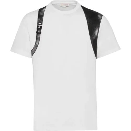 Weißes Baumwoll-Jersey T-Shirt mit Schwarzem Harness-Print - alexander mcqueen - Modalova