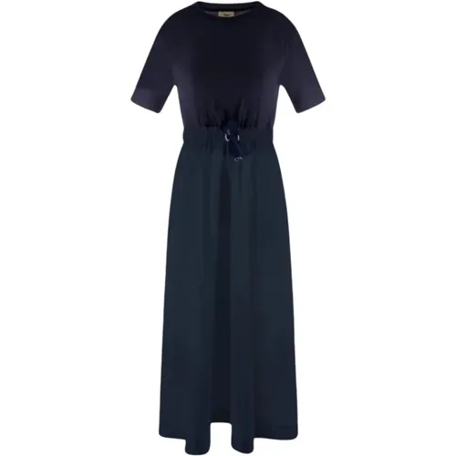 Ribbed Knit Dress with Taffeta Skirt , female, Sizes: 2XS, 3XS, 4XS, XS - Herno - Modalova