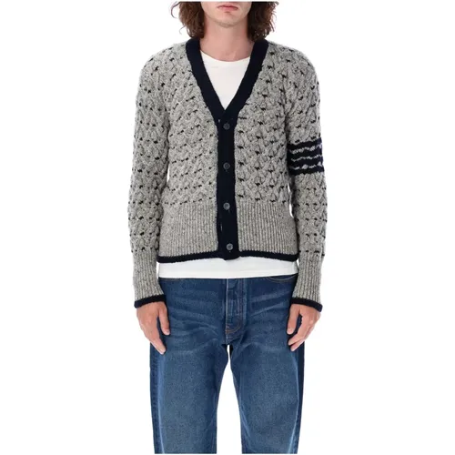 Light Grey Cable Stitch Cardigan , male, Sizes: L - Thom Browne - Modalova