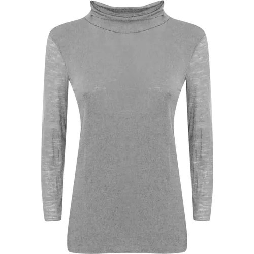 Turtlenecks, female, , Size: XS Grey Long Sleeve Wool T-shirt - Liviana Conti - Modalova