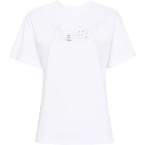 Weißes Baumwoll-Logo-Crewneck-Top , Damen, Größe: XS - Mugler - Modalova