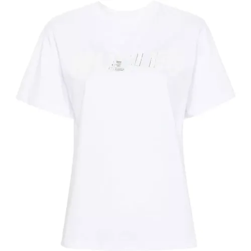 Weißes Baumwoll-Logo-Crewneck-Top , Damen, Größe: S - Mugler - Modalova