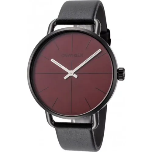 Elegant Quartz Watch with Bordeaux Red Dial and Leather Strap , female, Sizes: ONE SIZE - Calvin Klein - Modalova