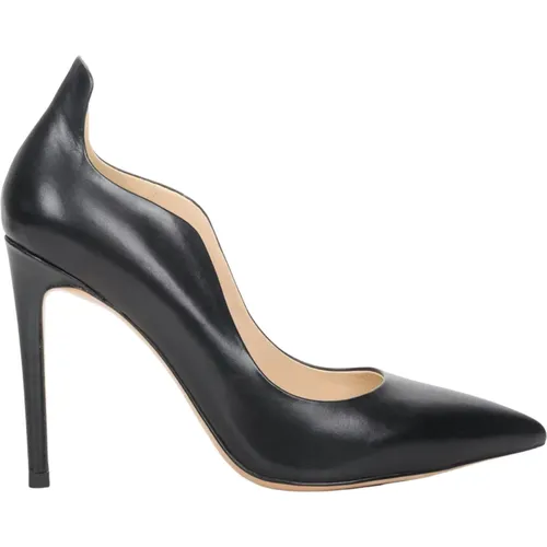 Schwarze Leder Skallopierter High Heels , Damen, Größe: 37 EU - Estro - Modalova