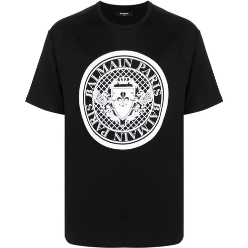 Baumwoll Logo Print T-Shirt , Herren, Größe: M - Balmain - Modalova