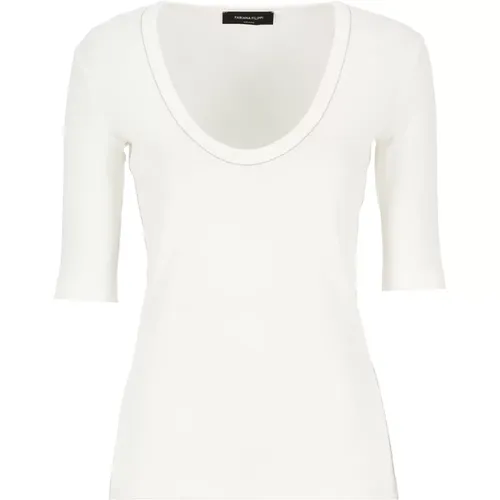 Cotton U-Neck T-Shirt with Light Point Details , female, Sizes: M - Fabiana Filippi - Modalova