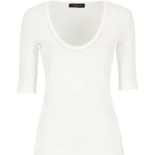 Cotton U-Neck T-Shirt with Light Point Details , female, Sizes: S - Fabiana Filippi - Modalova