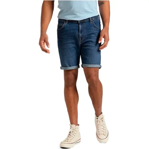 Flex Denim Shorts Blau Einfarbig , Herren, Größe: W32 - Lee - Modalova