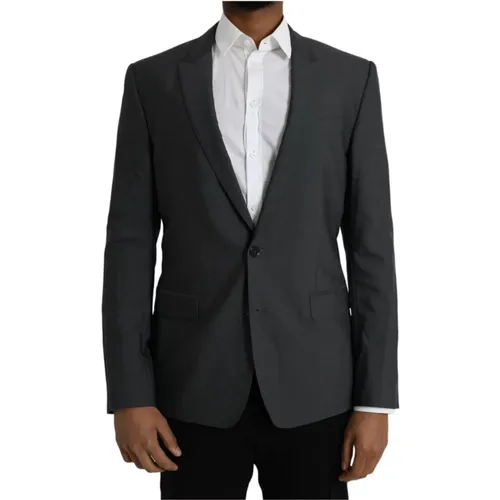 Blazers, male, , Size: L Grey Wool Blazer Slim Fit - Dolce & Gabbana - Modalova