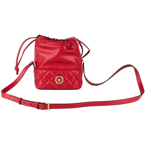 Quilted Leather Drawstring Bucket Bag , female, Sizes: ONE SIZE - Versace - Modalova