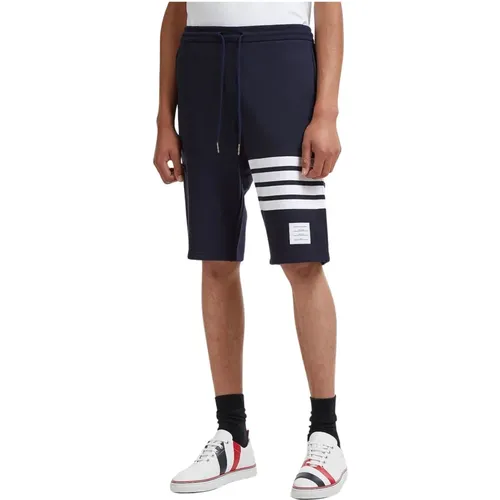 Casual Shorts, male, , Size: L Jersey Weave Sweat Shorts with Four Bar Motif - Thom Browne - Modalova