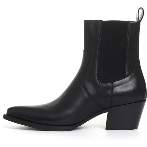 Schwarze Leder Stiefeletten Eleganter Stil , Damen, Größe: 36 1/2 EU - Strategia - Modalova