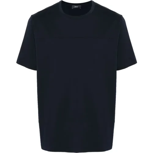 Blaues Baumwoll Scuba T-Shirt mit Einsätzen - Herno - Modalova