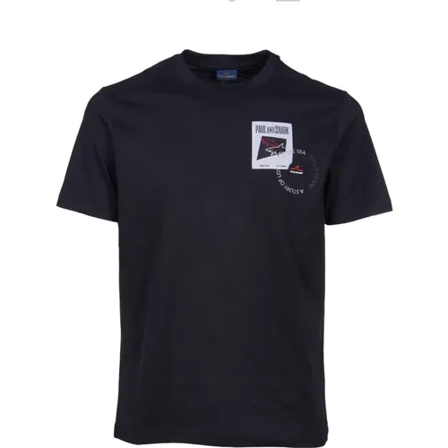 Schwarzes Crew-neck T-Shirt mit Logo - PAUL & SHARK - Modalova