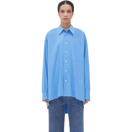 Blaues Oversize Hemd mit Speziellem Etikett und Knopfverschluss,Gerüschtes Hemd - Bottega Veneta - Modalova