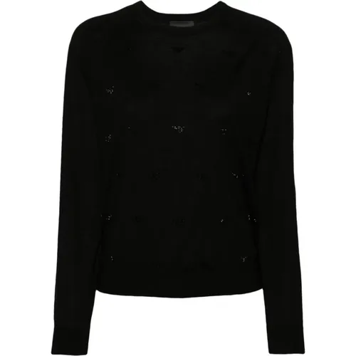 Schwarzer Pullover mit Strass-Logo , Damen, Größe: S - Emporio Armani - Modalova