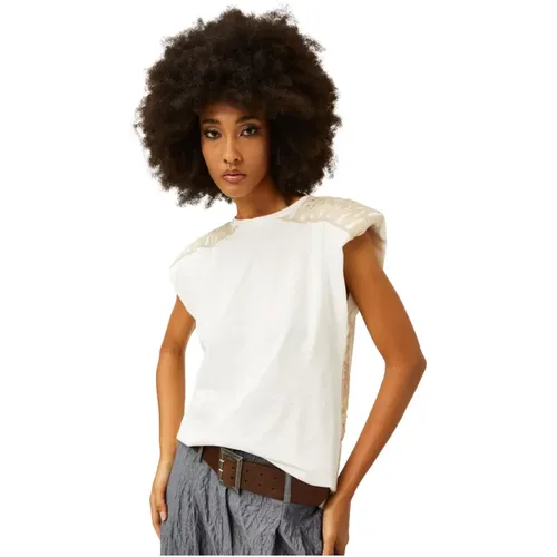 Sleeveless Embroidered T-Shirt , female, Sizes: L, S - Souvenir - Modalova