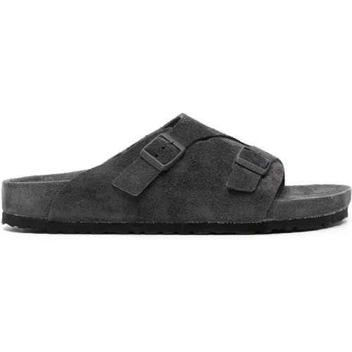 Sliders, male, , Size: 12 US Grey Suede Buckle Sandals - Birkenstock - Modalova