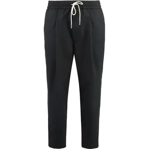 Slim-fit Trousers, male, , Size: S Wool Blend Cropped Trousers with Drawstring - Drole de Monsieur - Modalova