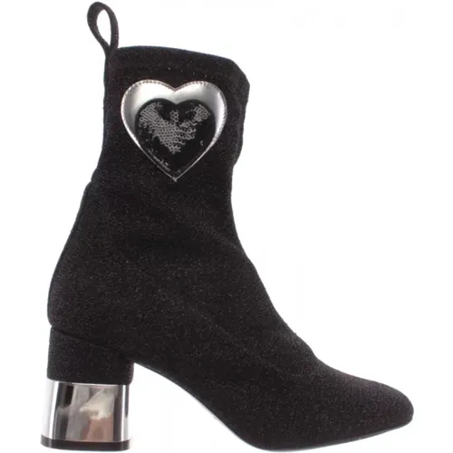 Schwarze Lurex Stiefeletten , Damen, Größe: 37 EU - Love Moschino - Modalova