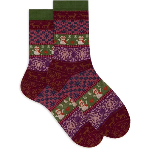 Kurze lila Socken für Damen mit funkelndem dekorativem Weihnachtsmotiv - Gallo - Modalova