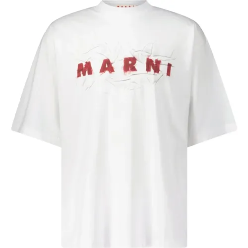 T-Shirts, male, , Size: L Oversized Logo Print T-Shirt - Marni - Modalova