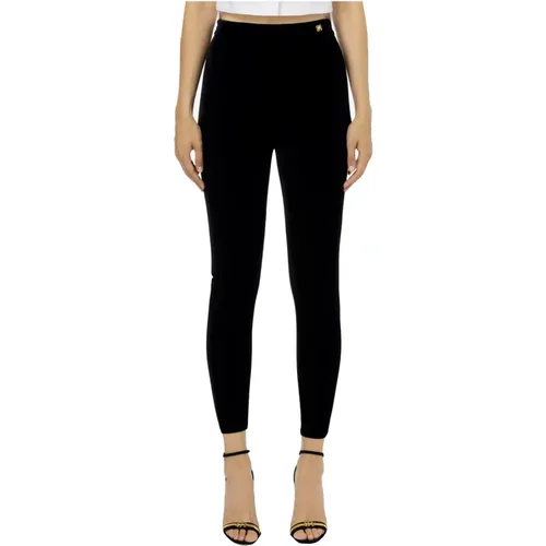 High-waisted Velvet Pants with Logo Plaque , female, Sizes: XL, S, L - Elisabetta Franchi - Modalova