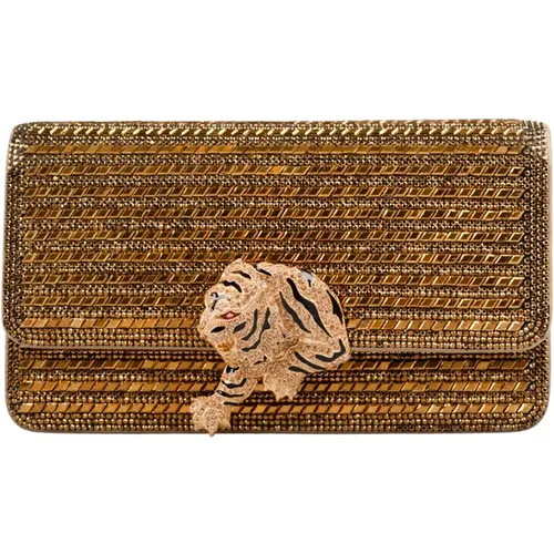 Golden Roar Handbag with Tiger Detail , female, Sizes: ONE SIZE - Roberto Cavalli - Modalova