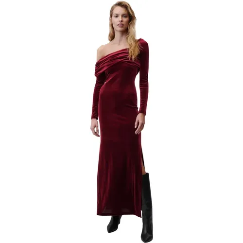 Burgund Samt One-Shoulder Maxikleid , Damen, Größe: L - Undress Code - Modalova