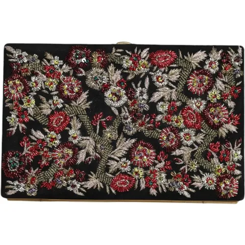 Schwarze Blumen Goldrahmen Clutch Geldbörse - Dolce & Gabbana - Modalova