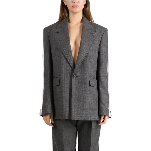 Blazers, female, , Size: S Wool Single-Breasted Jacket Prince of Wales - Msgm - Modalova