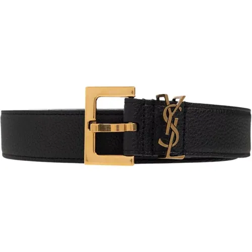 Belts, female, , Size: 70 CM Leather belt with logo - Saint Laurent - Modalova