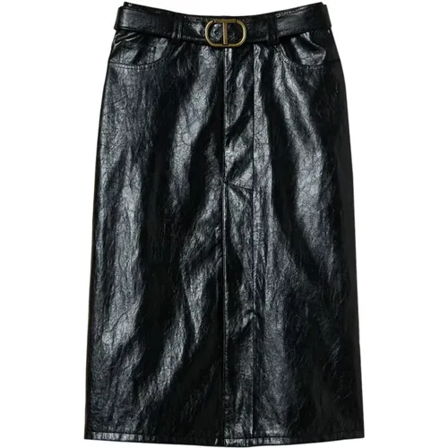 Leather Skirt with Gold-tone Logo , female, Sizes: L, M, XS, S - Twinset - Modalova