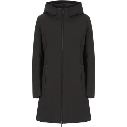 Schwarze Parka mit Kapuze und Logo-Patch , Damen, Größe: S - Woolrich - Modalova