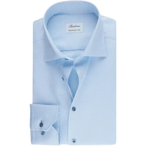 Blaues Hahnentritt Slim Fit Hemd , Herren, Größe: XL - Stenströms - Modalova