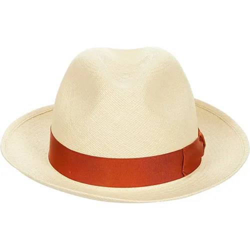 Weißer Stroh Panama Hut mit Logo - Borsalino - Modalova
